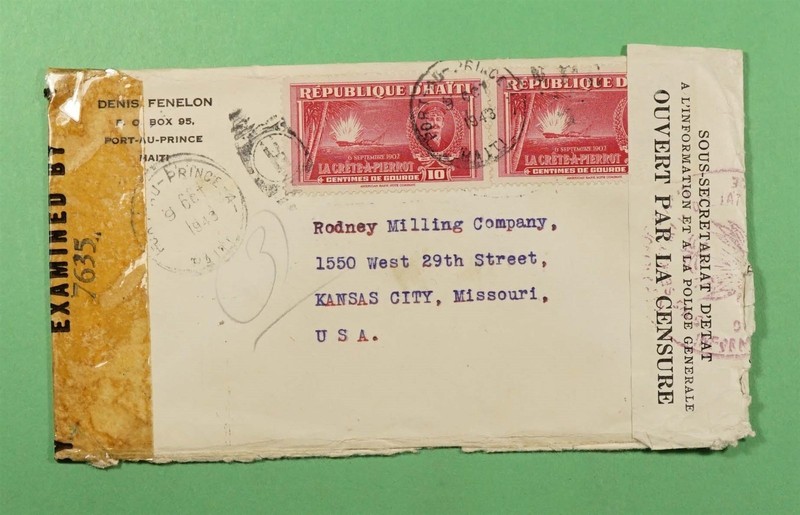 DR WHO 1943 HAITI PORT AU PRINCE TO USA WWII DUAL CENSORED R73968