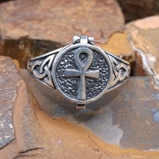 Egyptian Ankh Locket Ring Size 10.75 Men or Women Sterling Silver
