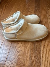 UGG Tasman Girls New Beige Suede Shearling Lined Slip-On Slippers US 5