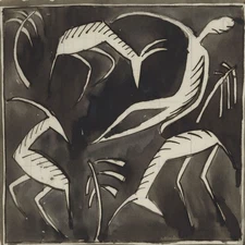 Expressionism Shepherd Goats Feather Ink Transparent Paper Abstract Ref. Nero