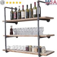 Industrial Wall Mounted Pipe Shelf Brackets 4-Tier Storage DIY Bookshelf Racks