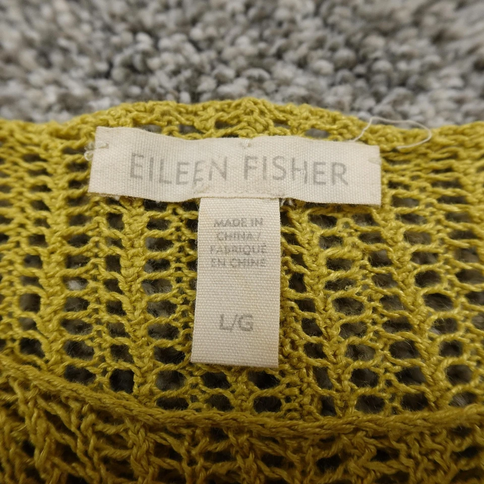 Suéter Eileen Fisher Mujer L Verde Lino Orgánico Tejido Abierto Malla Pullover Capa Foto 4 de 4