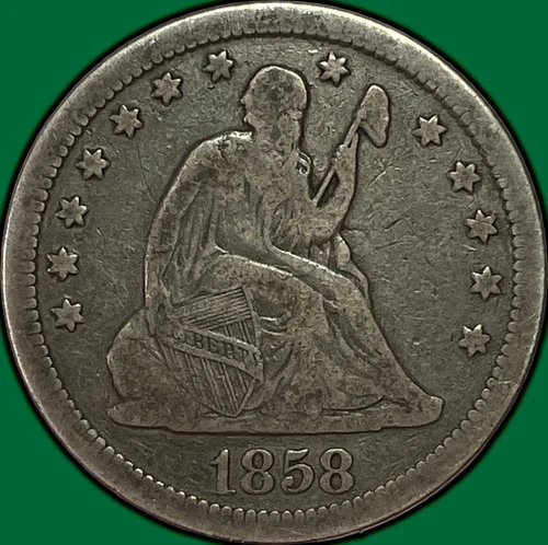 1858 Seated Liberty Quarter Fine F Coin #34621