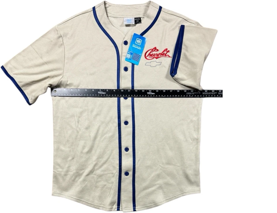 Camiseta deportiva de béisbol Chevrolet 11 para hombre pequeña azul crema botón con licencia GM nueva con etiquetas Foto 3 de 4