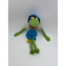 Vintage 1993 Kermit the Frog Plush Muppets Farmer Outfit Blue Overalls