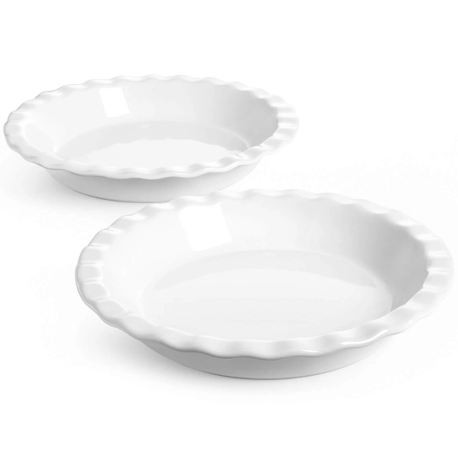 LE TAUCI Ceramic Pie Pans for Baking, 9 Inches Plate 36 OZ, White