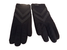 Women's Black Hand Gloves. 80 Nylon/ 20 Lycra. Genuine Leather. One Size.