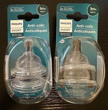 PHILIPS AVENT ANTI-COLIC NIPPLES - SLOW FLOW - 1M - 2 Packs 4 Nipples 
