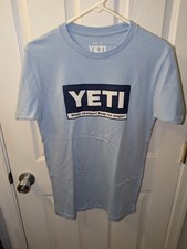 YETI Wildly Stronger Keep Ice Longer T-Shirt Mens Small Short Sleeve Blue Cotton