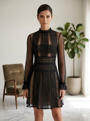One33 Social Women's 4 High Neck Illusion Lace Cocktail Dress Moody Romantic