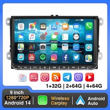 New 9" Android 14 4 64G CarPlay Car Stereo Radio Touran Tiguan Caddy WIFI RDS FM