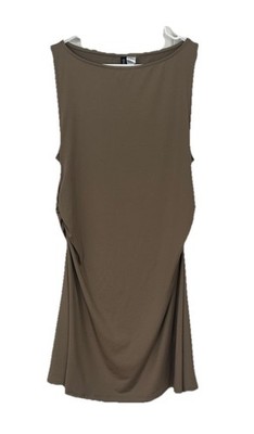 H&M Ruched Sleeveless Dress Size XL Beige Tan Mini  Midi Dress