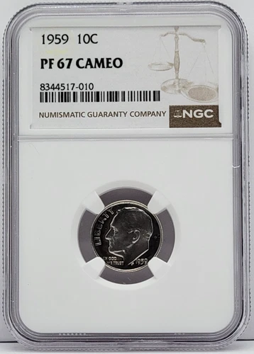 1959 Roosevelt Dime, 10c - Graded NGC PF 67 Cameo