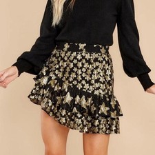 LoveShackFancy Seniya Printed Mini Skirt Metallic Asymmetrical Tiered Size P/XS