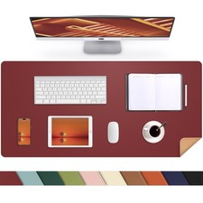 Dual Sided Cork PU Leather Desk Pad Mat Large Mouse Pad Red 35.4x17 Inch