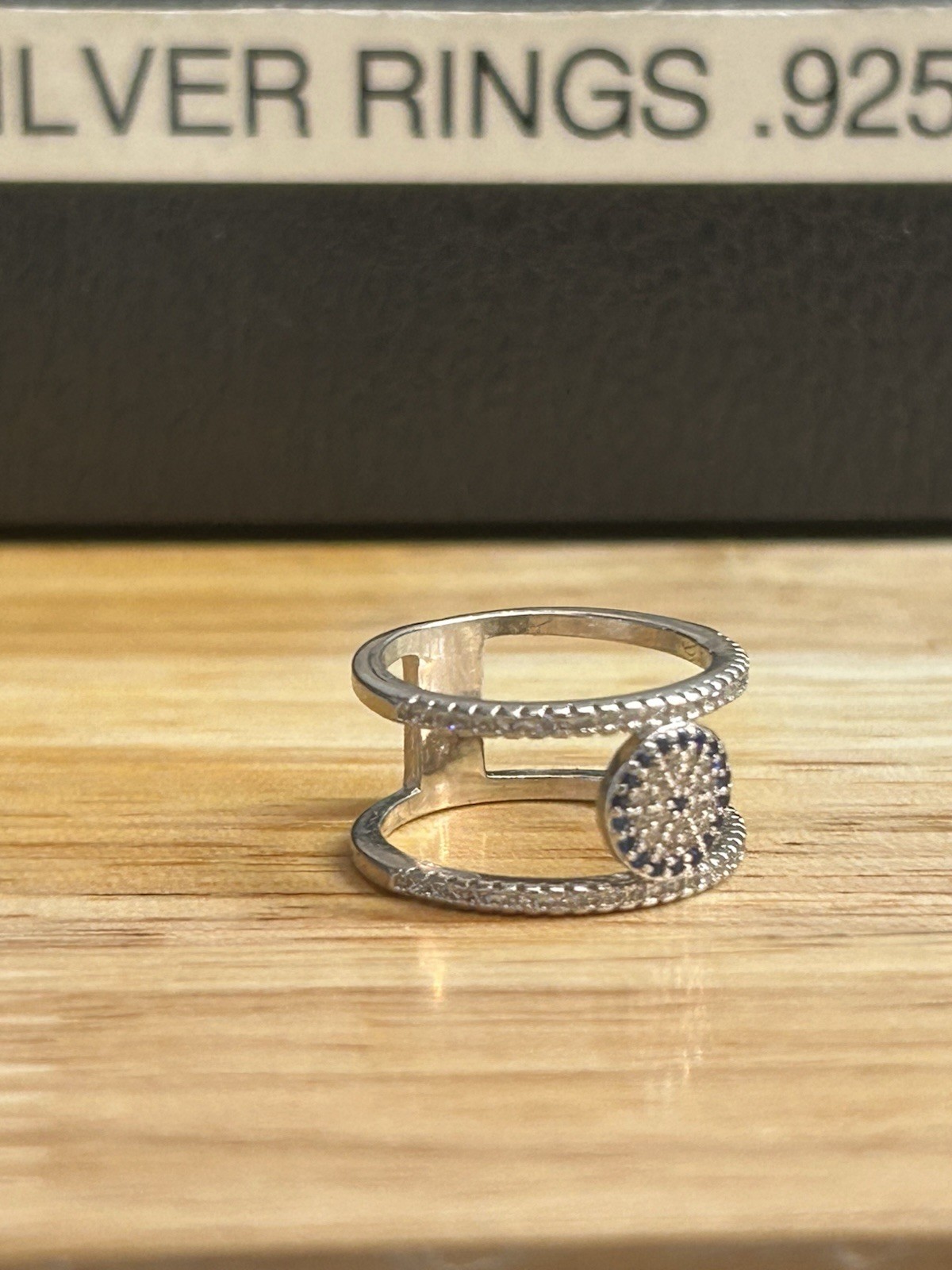 Solid Sterling 925 Silver Ring w/ Blue & White St… - image 2