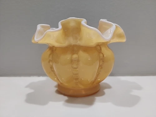 Fenton HONEY OVERLAY Beaded Melon Vase ~ PERFECT!