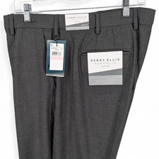 Perry Ellis Portfolio Mens Modern-Fit Birdseye Stretch Dress Pants Black 42 x 32