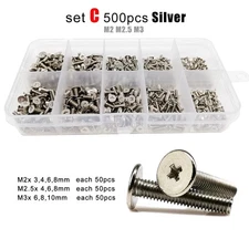 500X M2M2.5M3 Silver Mini Phillips Ultra Thin Flat Wafer Head Screw Bolt Set Kit