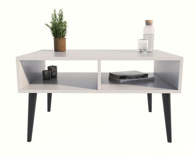 TV-Couchtisch Isla in Weiß mit schwarzen Beinen   Moderner minimalistischer Stil