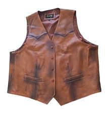 Scully SZ 52 Soft Brown Western Leather Vest Mens Button Down Lined 2 Toned