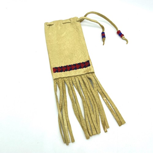 K.D. Fast Horse American Suede Pouch Beaded Fringe Handmade Bag