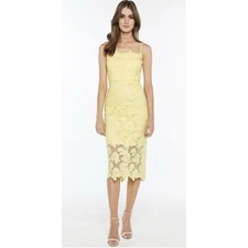 Bardot Sunshine Floral Lace Sheath Sleeveless Midi Dress Event Yellow 4