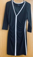Chaps Minimalist Black White Ruched V-Neck Dress Office Career Chic