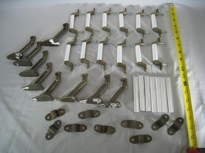 Vintage KBC N1609 Brass Porcelain Drawer Pull Handles Mounting Brackets Lot Set