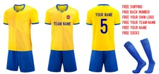 22 sets soccer uniform  jersey and shorts free shipping logo name number socks
