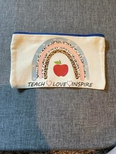 Teach Love Inspire Pencil Pouch With Blue Zipper Teacher Gift