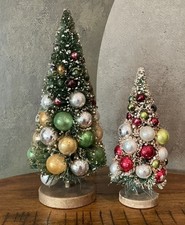 Set 2 Vintage Napco Bottlebrush Christmas Trees 9 12 Mercury Glass Ornaments