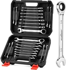 24PCS Ratcheting Wrench Set SAE Metric 72 Tooth CR-V Combo with Organizer Case