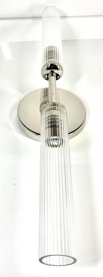 Aplique doble de vidrio acanalado Pottery Barn Cooper níquel pulido NUEVO regular $199 Foto 2 de 4