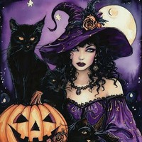 Diamantmosaik-Hexe Mit Schwarzer Katze Und KüRbis, Halloween-Nacht, 30 X 40 Cm