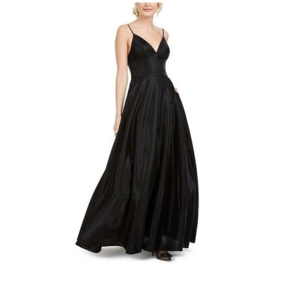 Betsy & Adam Womens 14 Black Sparkle V Neck Strappy Long Gown Dress NWT  BZ76 | eBay