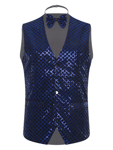 Mens Waistcoat Slim Fit Costume Christmas Vest Pointed 70s Halloween V-Neck Tie - Picture 172 of 188