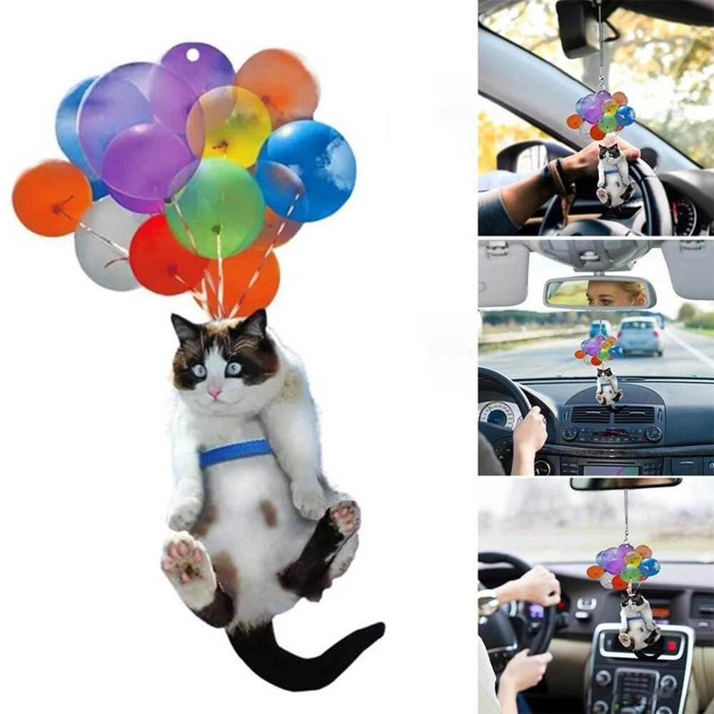 Cat Car Hanging accessories Ornament With Colorful Balloon Car