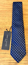 Brand New w/Tag Lord Taylor Boys 100 Silk Neck Tie-Navy Blue Square Dot Print