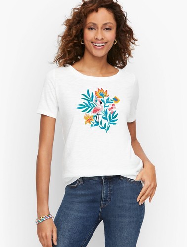 Talbots Flamingo Embroidered Crewneck Tee Women S NWT Short Sleeve StretchCotton - Picture 8 of 11