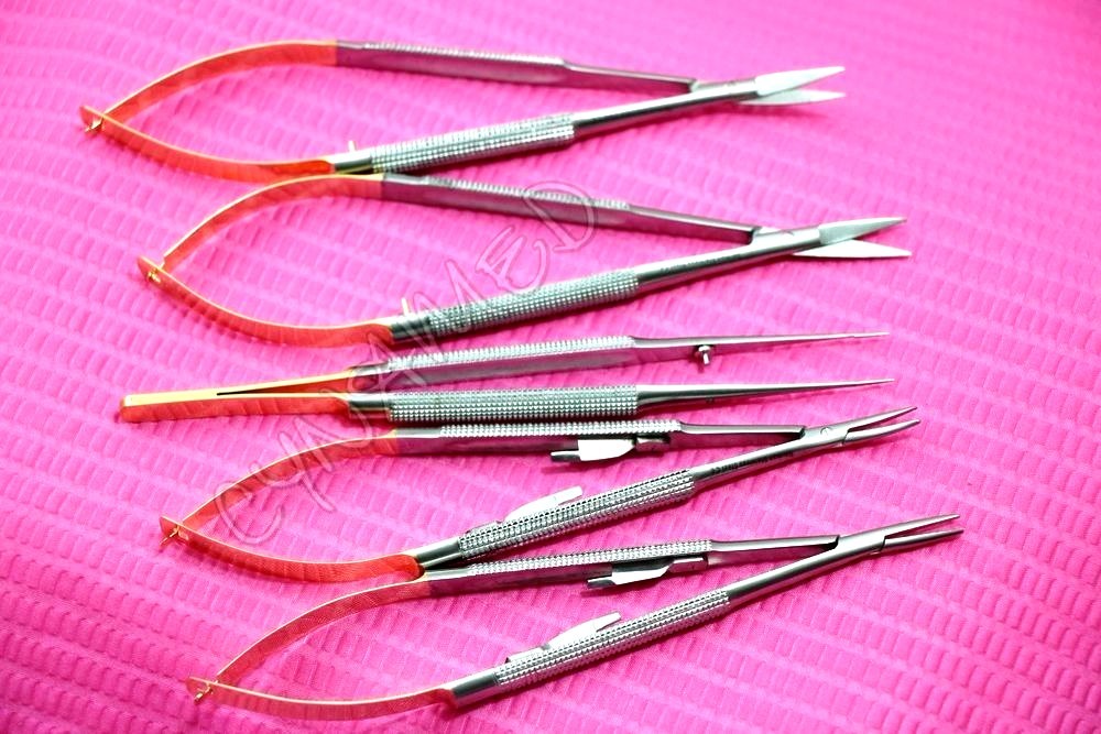5 TC Castroviejo Micro Surgery STR + CVD Scissors Needle Holder Forceps