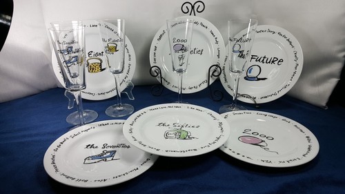Pottery Barn MILLENNIUM New Year's Decade 1960-00 Salad Plate or Champagne Glass - Picture 6 of 22