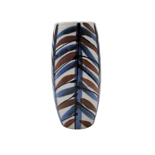 VTG Blue Brown Striped 6" Ceramic Vase Oriental MCM Japan Style Masculine - Picture 4 of 8