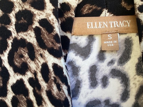 Cheetah Animal Print Cardigan Topper Size Small Open Front Ellen Tracy Black - Picture 6 of 8