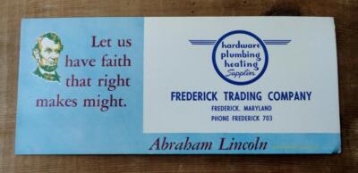 FREDERICK Maryland TRADING COMPANY Hardware Plumbing Heating Ink Blotter Abraham