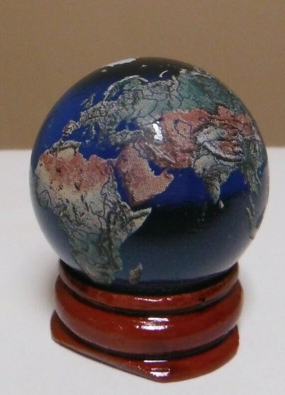 Earth Globe Marble 35mm-Recycled Glass-Navigational Space Earth With Stand & Bag