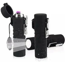 Dual Arc Electric Plasma Lighter W/LED Flashlight,  for Camping and Survival 