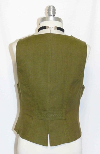 LINEN Walk Coat VEST Jacket German FITTED Short GREEN Summer Bavarian B34" 4 XS - Picture 4 of 5