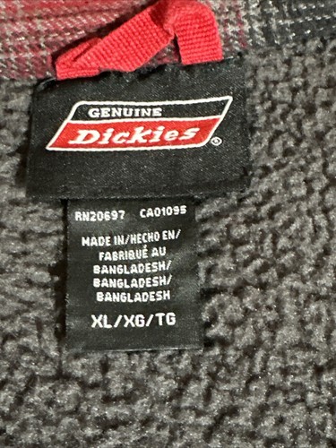 Dickies Jacket Mens XL Hoodie Burgundy Plaid Fleece Lined sherpa workwear Used - Picture 16 of 16