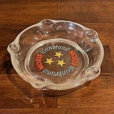 Vintage NORIS Weinbrand Cigar Ashtray Glass Red White Logo & Yellow Stars